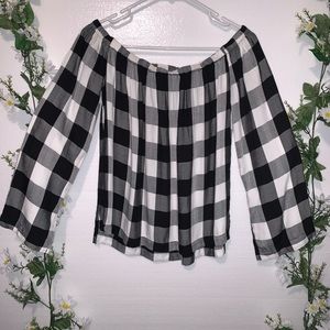 CLOTH & STONE: Plaid off the shoulder long sleeve
